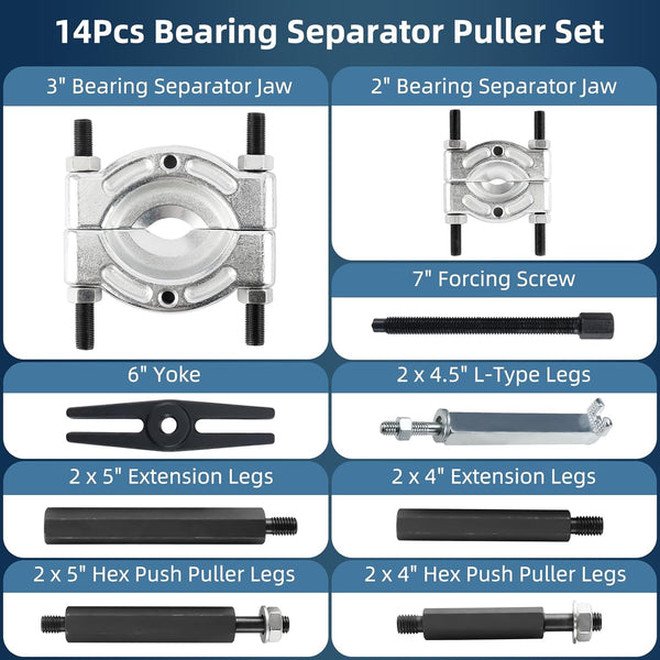 14pcs Bearing Splitter Gear Puller Fly Wheel Separator Removal Tool Kit Set