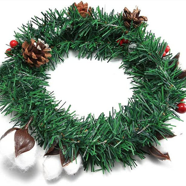 5M Artificial Christmas Wreath Green String Lights Cotton Pine Cones