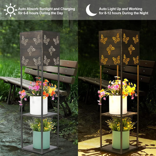 Butterfly Solar Light 2 Tier Flower Plant Stand