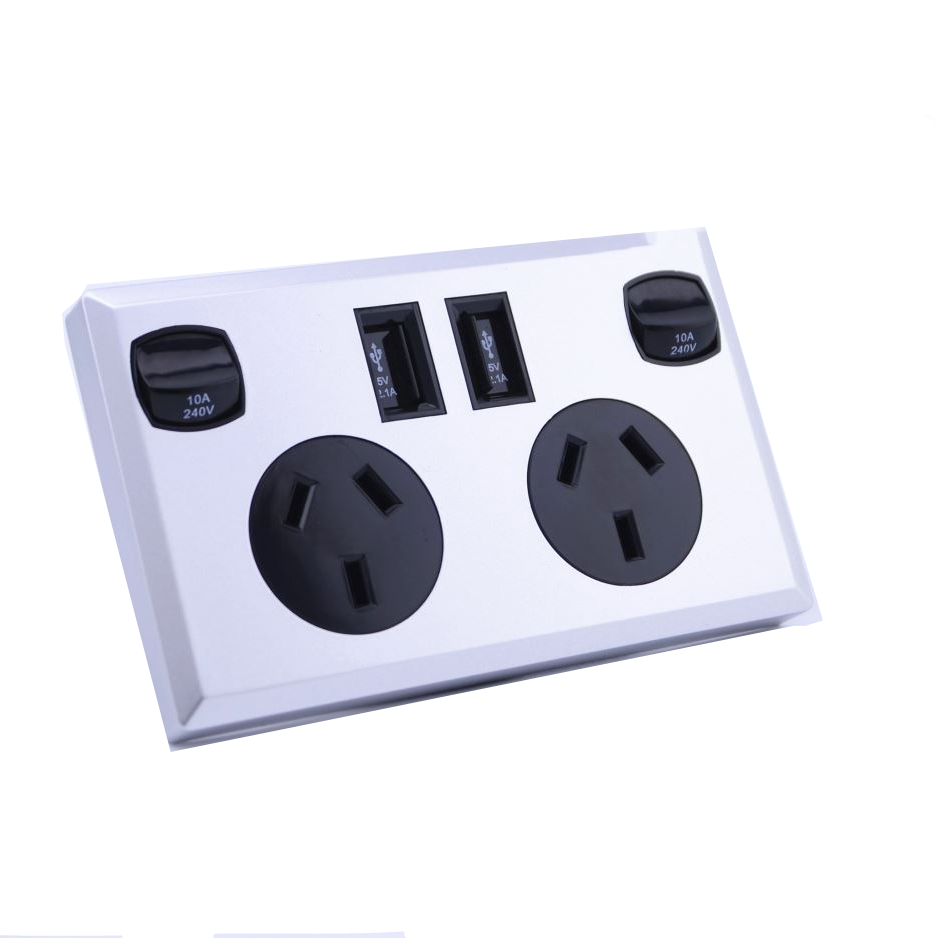 Dual USB Power Point Wall Power Supply Plug Socket Switch