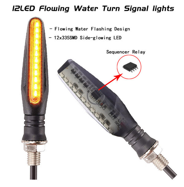 2x Motorcycle Indicators LED Turn Signal Flowing Water Light Amber Blinker Lamp
