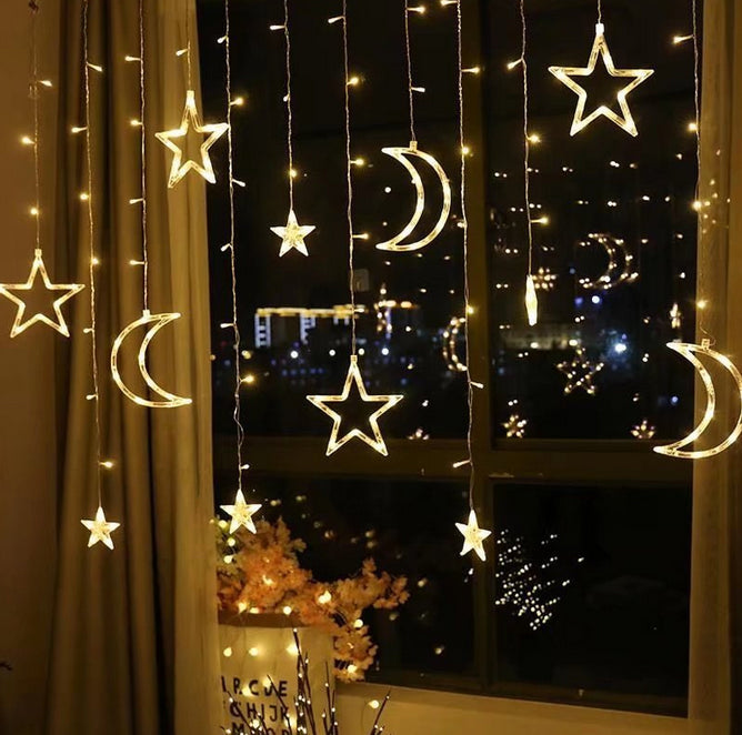 Starry String Curtain Lights Moon LED Night Light Christmas