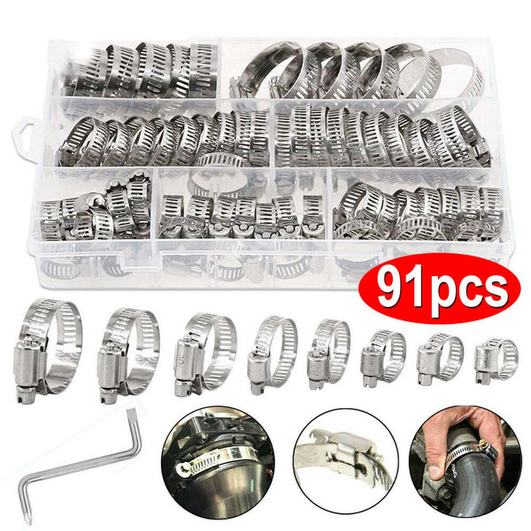90PCS Hose Pipe Clamps Clips 8-32MM + Z Shaped Tool