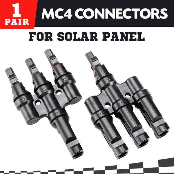 1 Pair MC4 3 to 1 T-Branch M/F Connectors for Solar Panel Cable Combiner IP67 PV