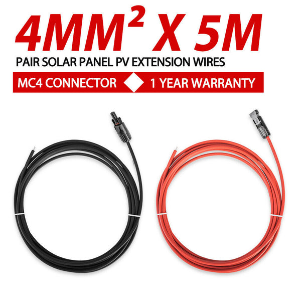 2x 5m Solar Panel Extension Cable MC4 Connector Black & Red PV Wires 4mm² - salelink.co.nz