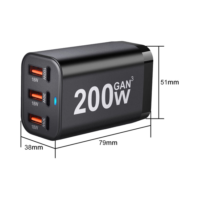 200W USB C GaN III Super Fast PD Wall Charger Charging Station