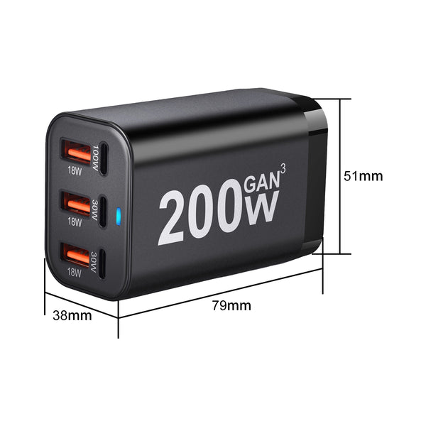 200W USB C GaN III Super Fast PD Wall Charger Charging Station