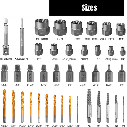 40pcs Damaged/Rounded Bolt Nut Stud Screw Remover/Extractor Set