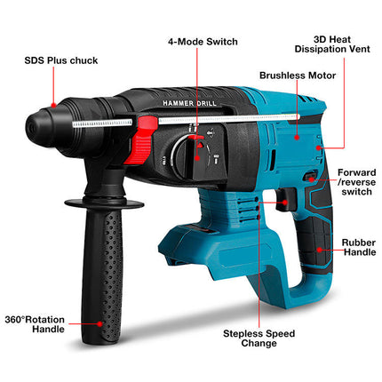Cordless Brushless SDS Rotary Hammer Drill Body Impact Drill Tool For Makita 18V - salelink.co.nz