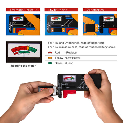 Universal Battery Tester for AAA AA C D 9V 1.5V Button Cell