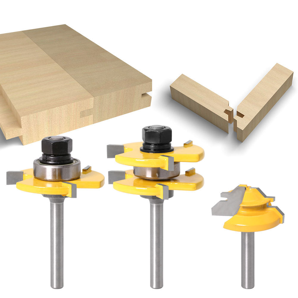 Tongue and Groove Router Bit Set 1/4'' Shank T-type Woodwork Milling Cutter 3pcs