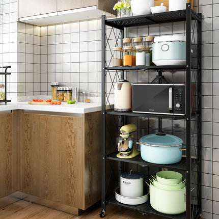 Folding Shelving Rack Black 5-Tier