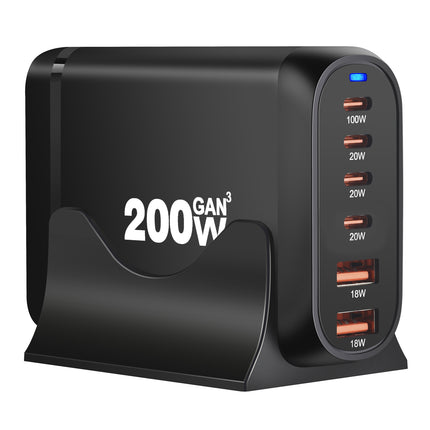 200W USB Type C Charger, 6 Ports Fast Charging Station, GaN III PD QC Desktop Charger