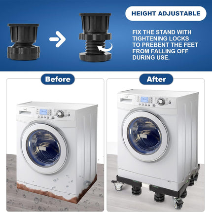 Movable Washing Machine Stand Adjustable Refrigerator Wheels Washer Dryer Base