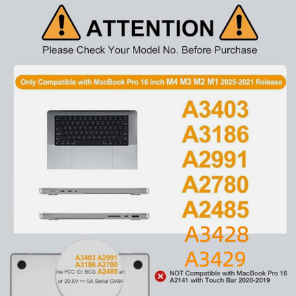 For MacBook Pro 16.2 inch Case Cover M4 M3 M2 A2485/A2780/A2991/A3403/A3186/A3428/A3429 2025