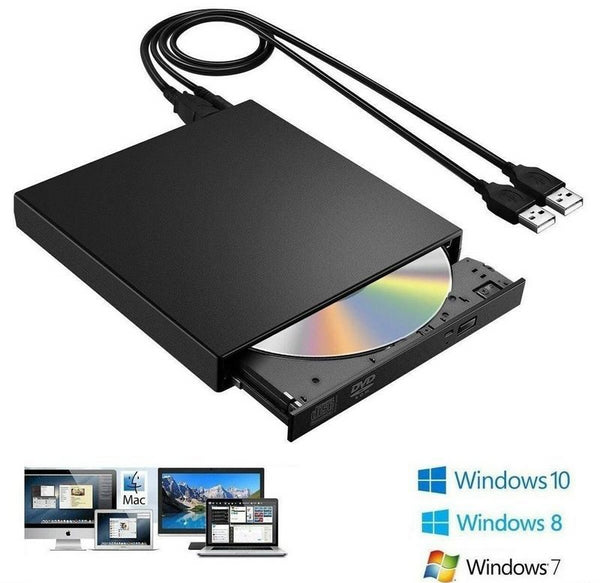 USB External CD DVD ROM Writer Burner Player Drive PC Laptop for Windows Mac