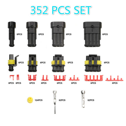 352pcs Waterproof Car Auto Electrical Wire Connector Plug 1-4 Pin Way Plug Kit - salelink.co.nz