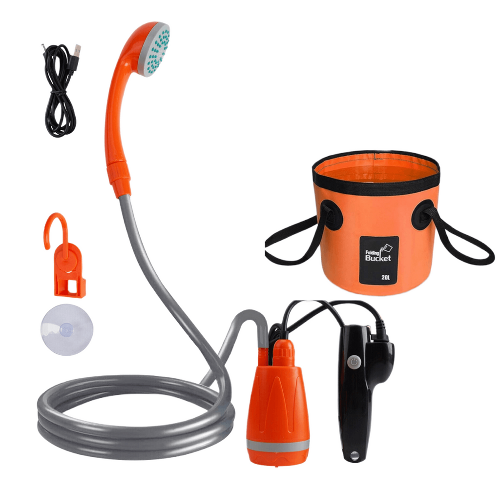 Portable Camping Shower Kit with Folding Bucket