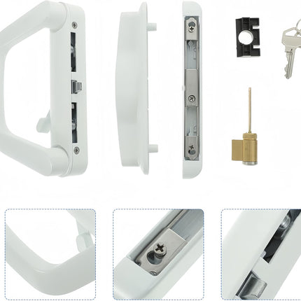 Patio Sliding Door Handle Set with Lock White