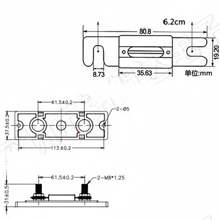 ANL Fuse Holder Kit with 2Pcs Fuses black 200A