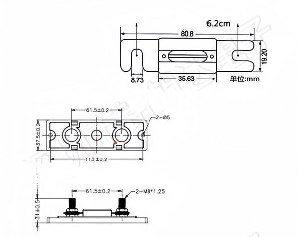 ANL Fuse Holder Kit with 2Pcs Fuses black 200A