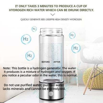 USB Rechargeable Hydrogen Water Generator Bottle 420ml Portable Glass Water Bottle