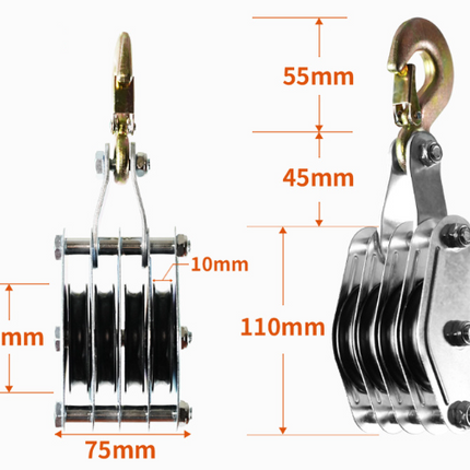 4-Wheel Metal Block Tackle Pulley System 20m