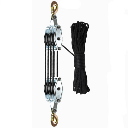 4-Wheel Metal Block Tackle Pulley System 20m