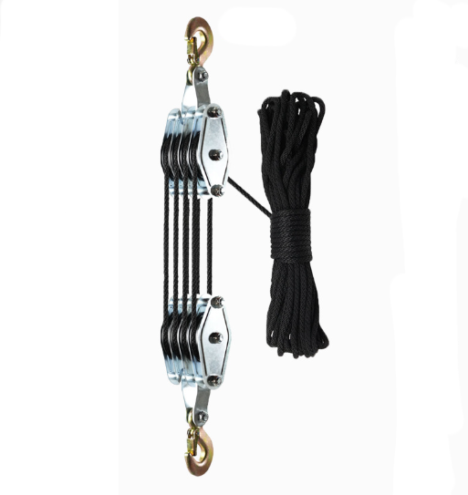 4-Wheel Metal Block Tackle Pulley System 20m