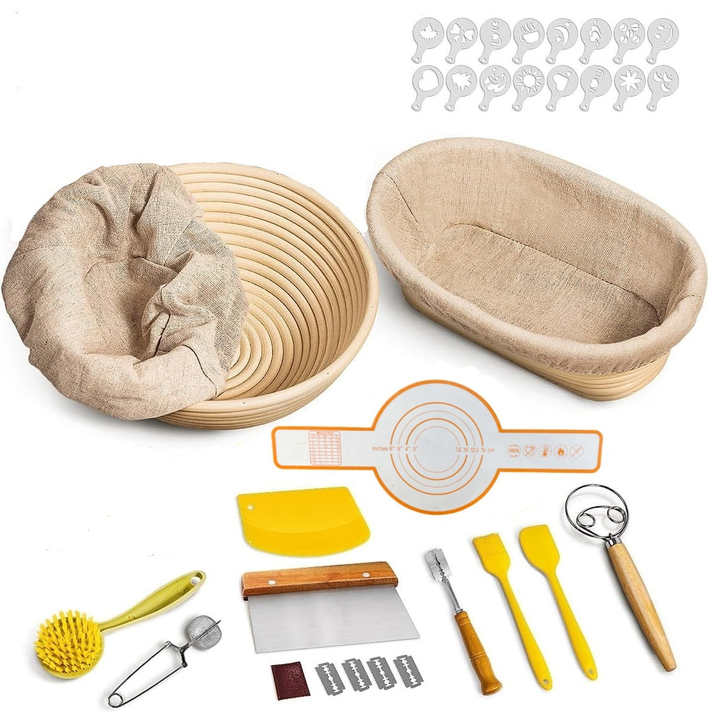 2PCS Bread Proofing Baskets Set 9" Round & 10" Oval Banneton