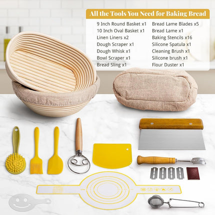 2PCS Bread Proofing Baskets Set 9" Round & 10" Oval Banneton