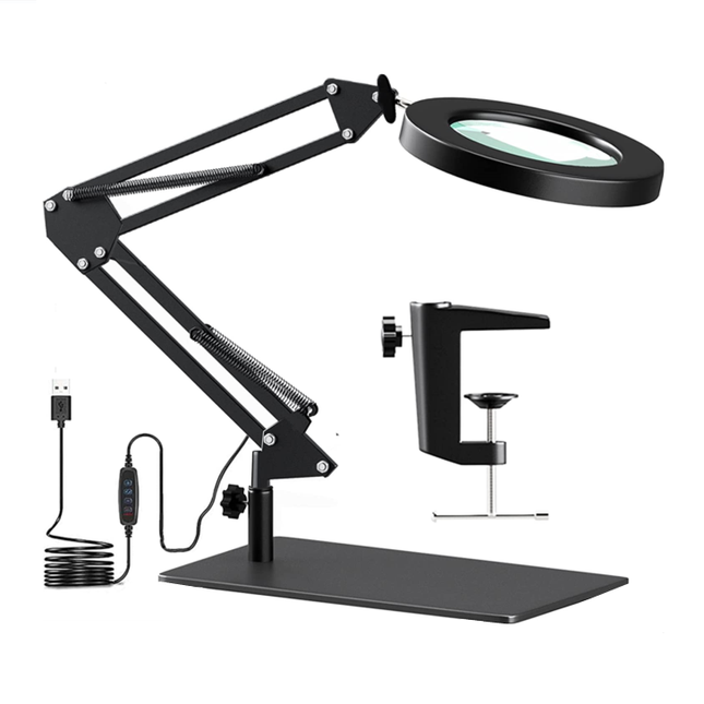Magnifying Desk Lamp with Base & Clamp, LED Desk Lamp 5X Magnifying Glass