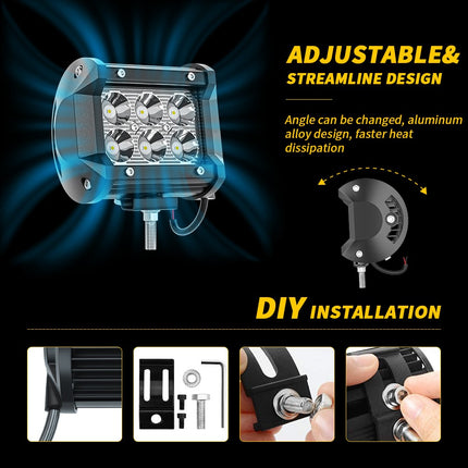 Pair 3Inch Led Work Light Bar Spot Flood Off-road Driving 4Wd 4X4 Reverse
