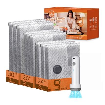 9 Pack Vacuum Storage Bags with Electric Pump for Travel Luggage Clothes