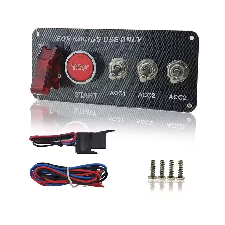 5in1 12V Car Engine Start Push Button Ignition Carbon Fiber Panel Toggle Switch