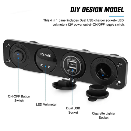 4 in 1 Charger Outlet Socket Panel QC Dua 12V USB Power Outlet Car Switch - salelink.co.nz