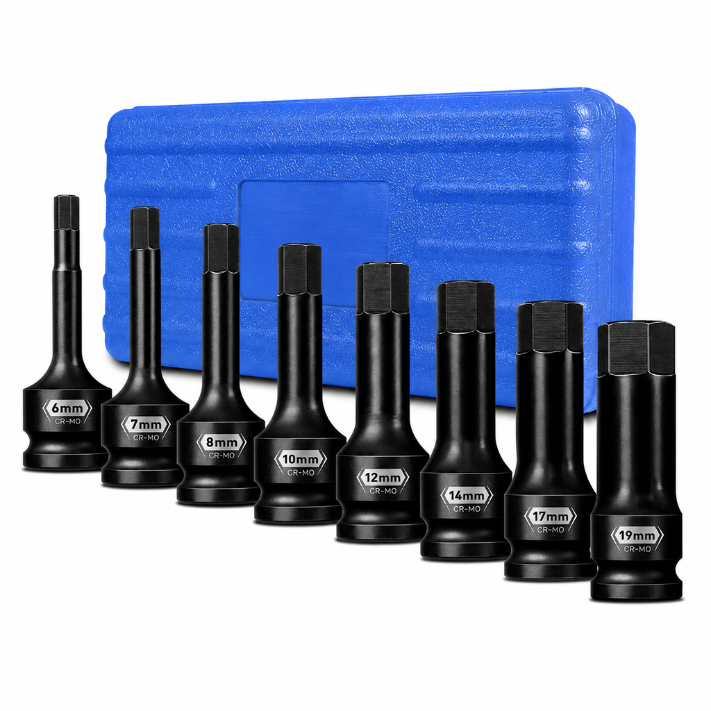 8PCS 1/2" Dr. Impact Bit Socket Hex 5-19mm