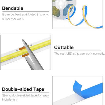 1M USB COB LED String Light Strip - Cool White