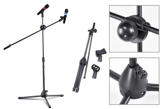 Telescopic Boom Microphone Stand Adjustable Mic Holder Tripod Two Clip 1 to 2 M