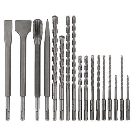 Rotary Hammer Drill Bits Set & Chisels Concrete Masonry Hole Tool 17pcs - salelink.co.nz