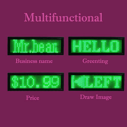 Customizable Rechargeable Scrolling LED Name Badge Tag Logo Display - Green