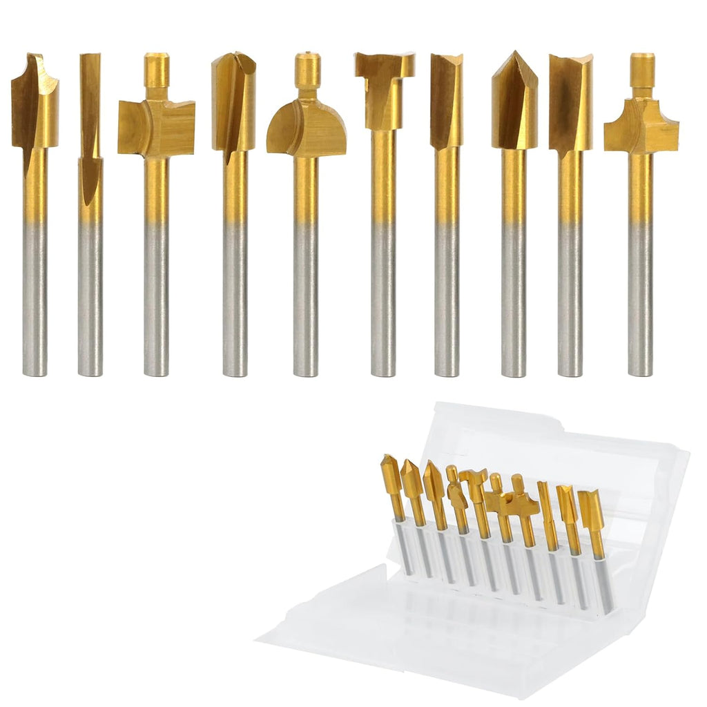 10Pcs HSS Router Bits 1/8"(3mm) Shank Carbide Engraving Bit Set