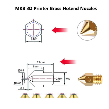 25PCS MK8 3D Printer Extruder Brass Nozzles for Creality Ender 3