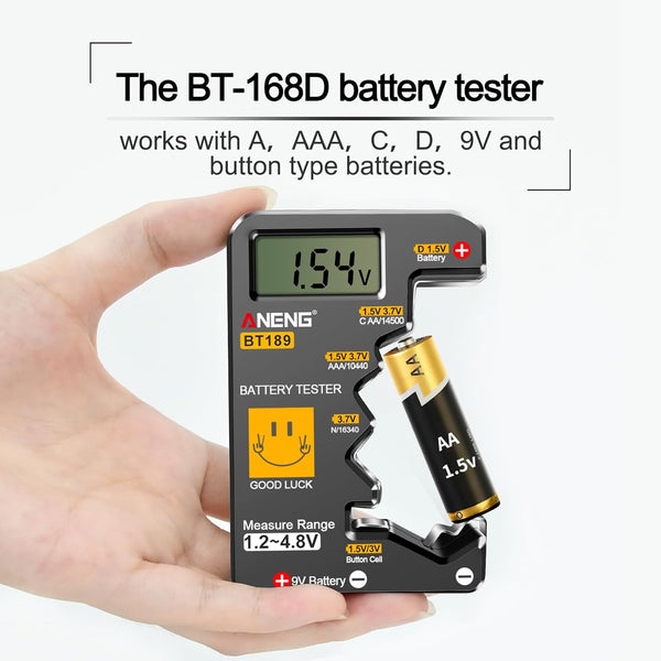 Battery Tester for AAA AA C D 9V F 6F22 1.5V/3V Button Batteries Detector LCD Display