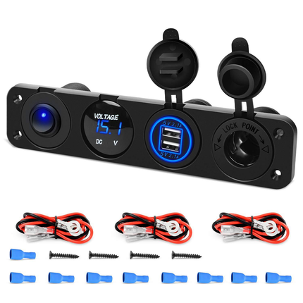 4 in 1 Charger Outlet Socket Panel QC Dua 12V USB Power Outlet Car Switch - salelink.co.nz