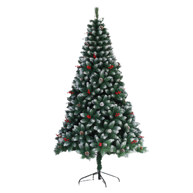 2.1M Christmas Tree 1100 Tips with Red Berries and Pinecones