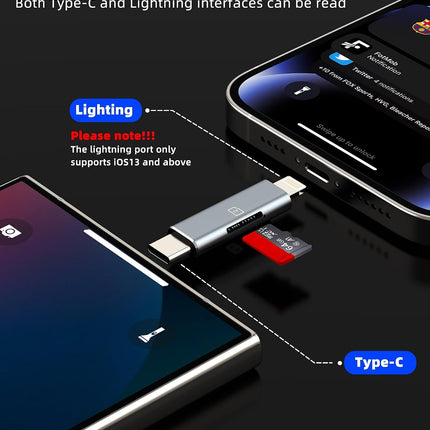 USB C Lightning to Micro SD Card Reader