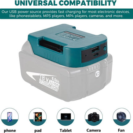USB 30W Type-C Fast Charger Adapter for Makita 18V Battery