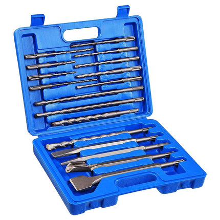 Rotary Hammer Drill Bits Set & Chisels Concrete Masonry Hole Tool 17pcs - salelink.co.nz