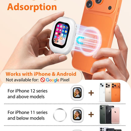 Selfie Monitor Screen for iPhone & Android, Magnetic Back Camera Monitor